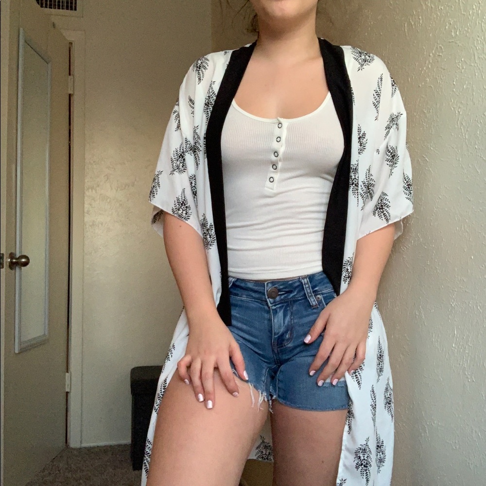 FASHION NOVA Kimono White/Black XS